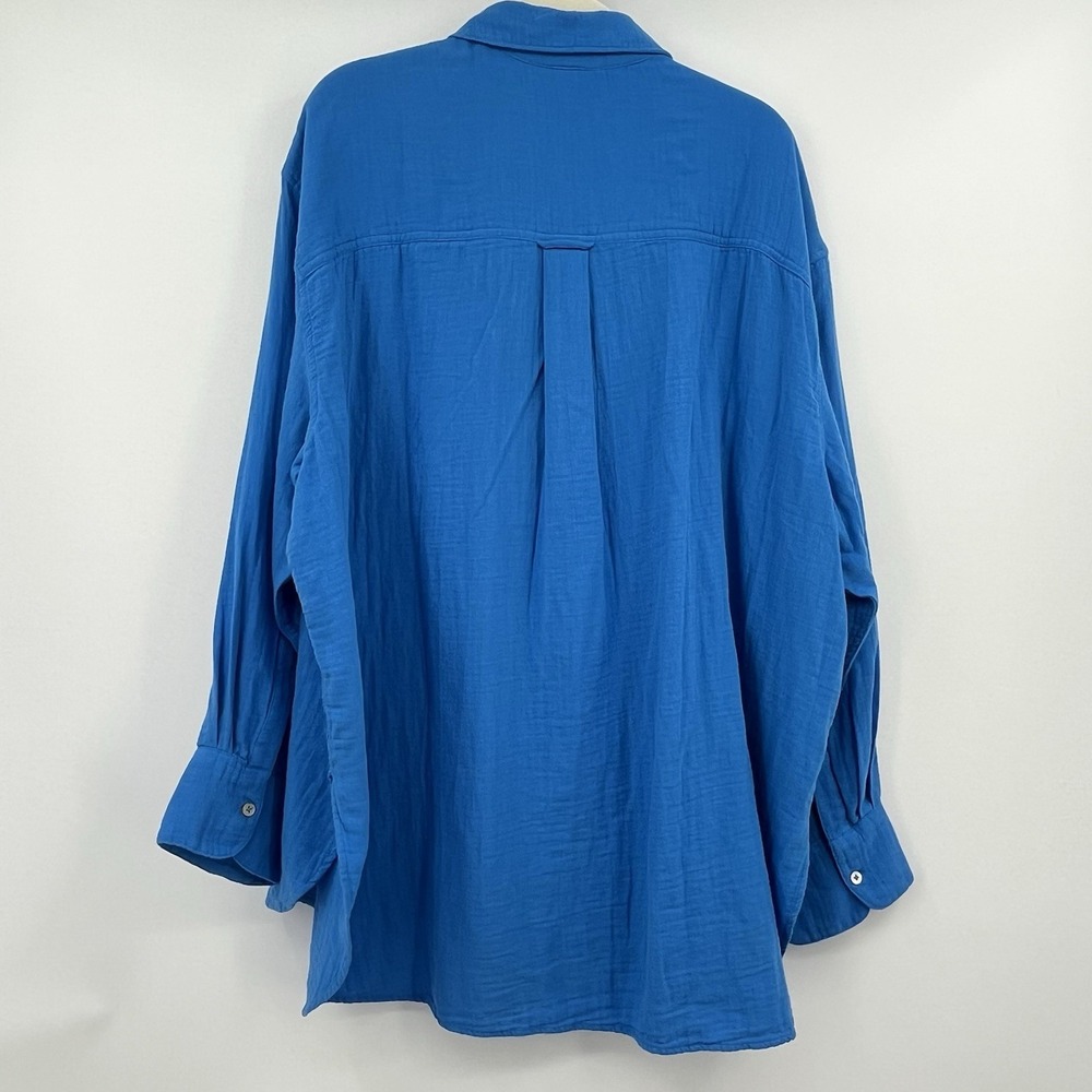 lane bryant dress 22/24 Gauze Colbalt Blue Button Up Blouse Shirt Top Relax Long - Picture 9 of 9